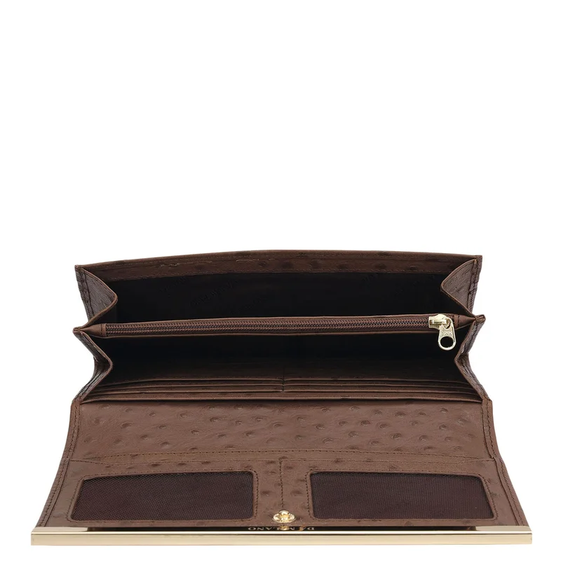 Da Milano Mocha Ostrich Leather Ladies Wallet - Mocha for Women | Best Price UAE